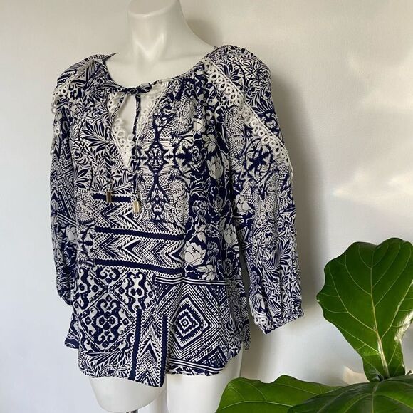 Alice & Trixie 100% Silk mixed floral geometric print blouse - Picture 3 of 13